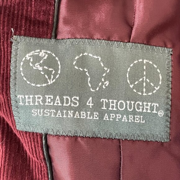 Threads 4 Thought Corduroy Blazer Burgundy Men Size Large Organic Cotton Reddish - Picture 13 of 13